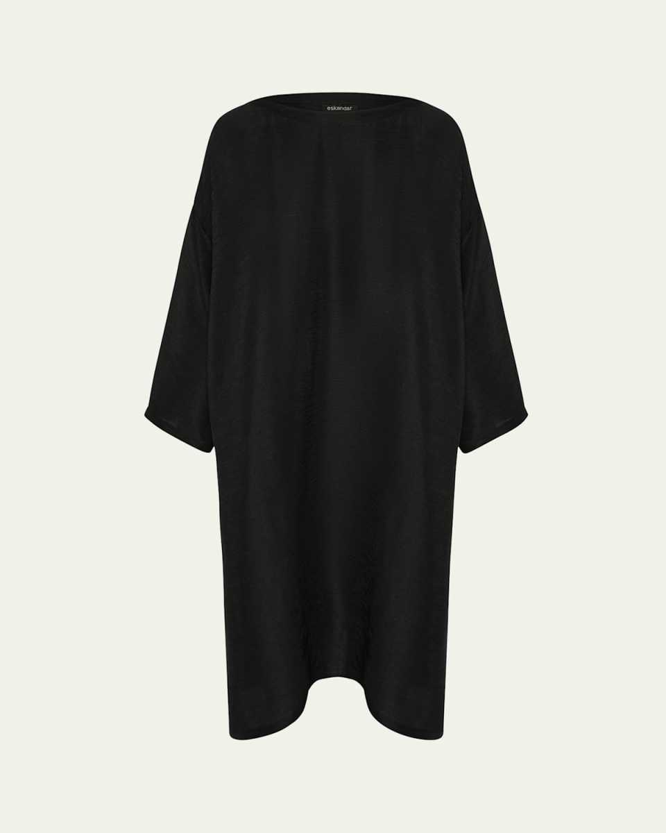 Silk Plisse Wide A-Line Scoop-Neck Dress